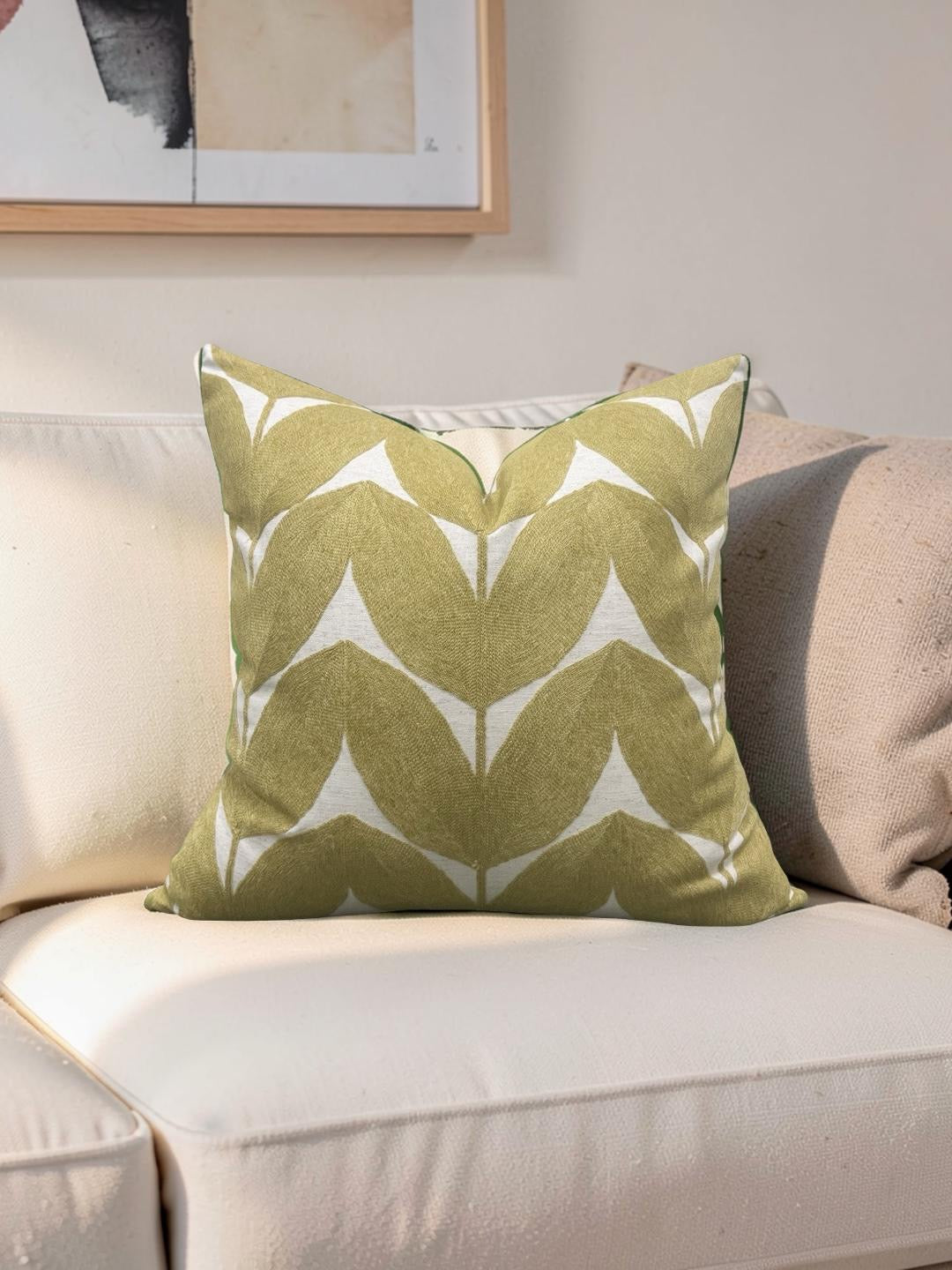 Casamance Decorative Pillow Herbes Folles Moutarde 22x22" Knife Edge Cover