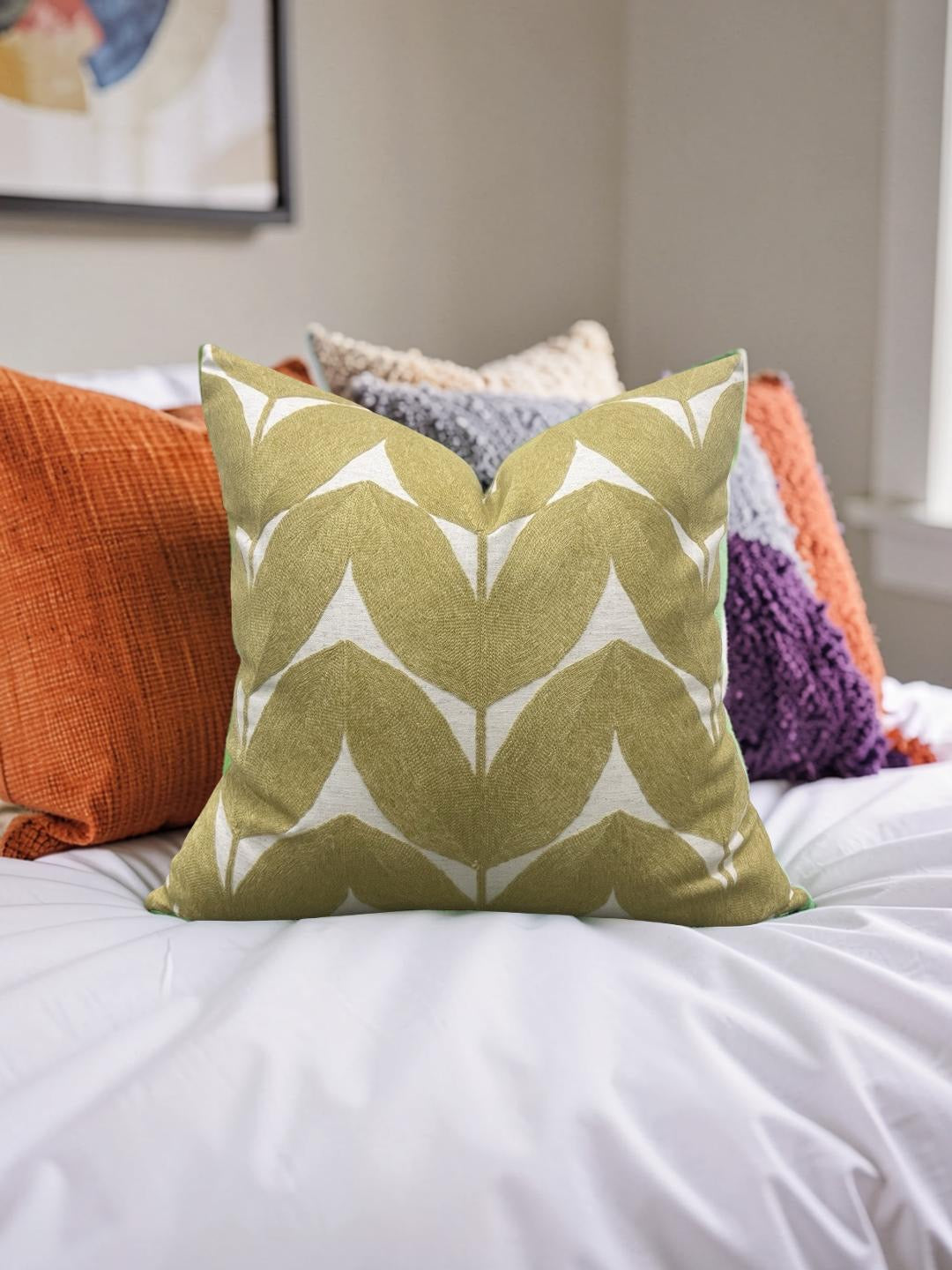 Casamance Decorative Pillow Herbes Folles Moutarde 22x22" Knife Edge Cover