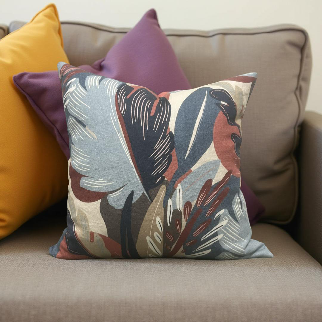 Decorative Pillow Dalvey Leaf Blue Red 22x22" Knife Edge Cover