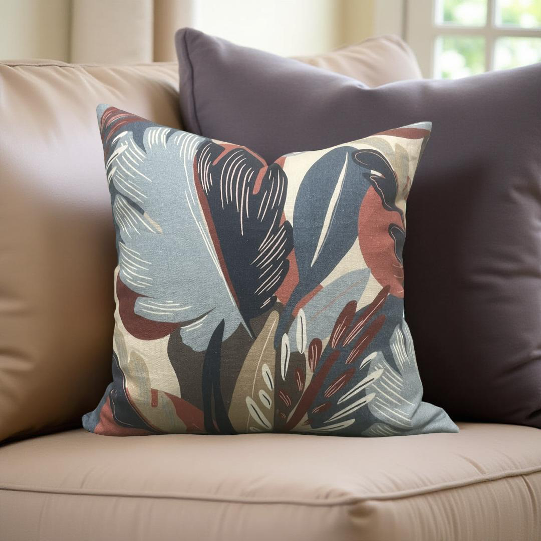 Decorative Pillow Dalvey Leaf Blue Red 22x22" Knife Edge Cover
