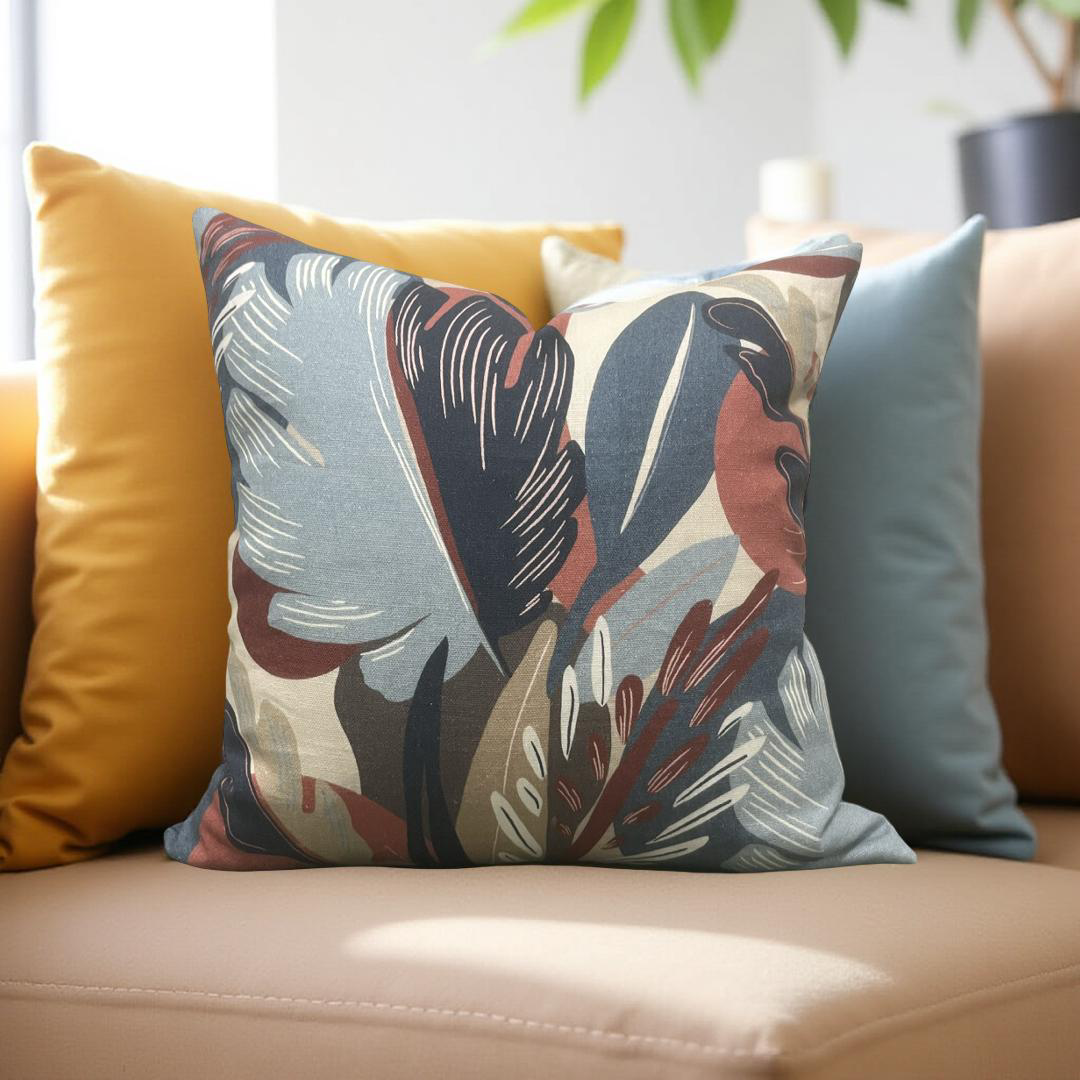 Decorative Pillow Dalvey Leaf Blue Red 22x22" Knife Edge Cover