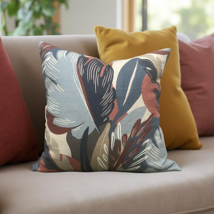 Decorative Pillow Dalvey Leaf Blue Red 22x22" Knife Edge Cover