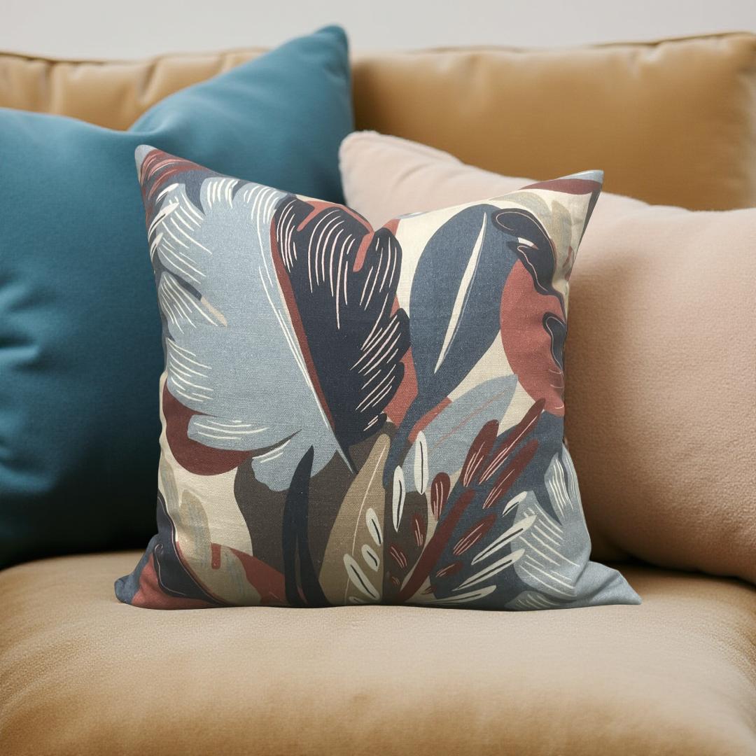 Decorative Pillow Dalvey Leaf Blue Red 22x22" Knife Edge Cover