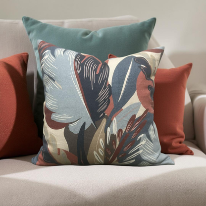 Decorative Pillow Dalvey Leaf Blue Red 22x22" Knife Edge Cover