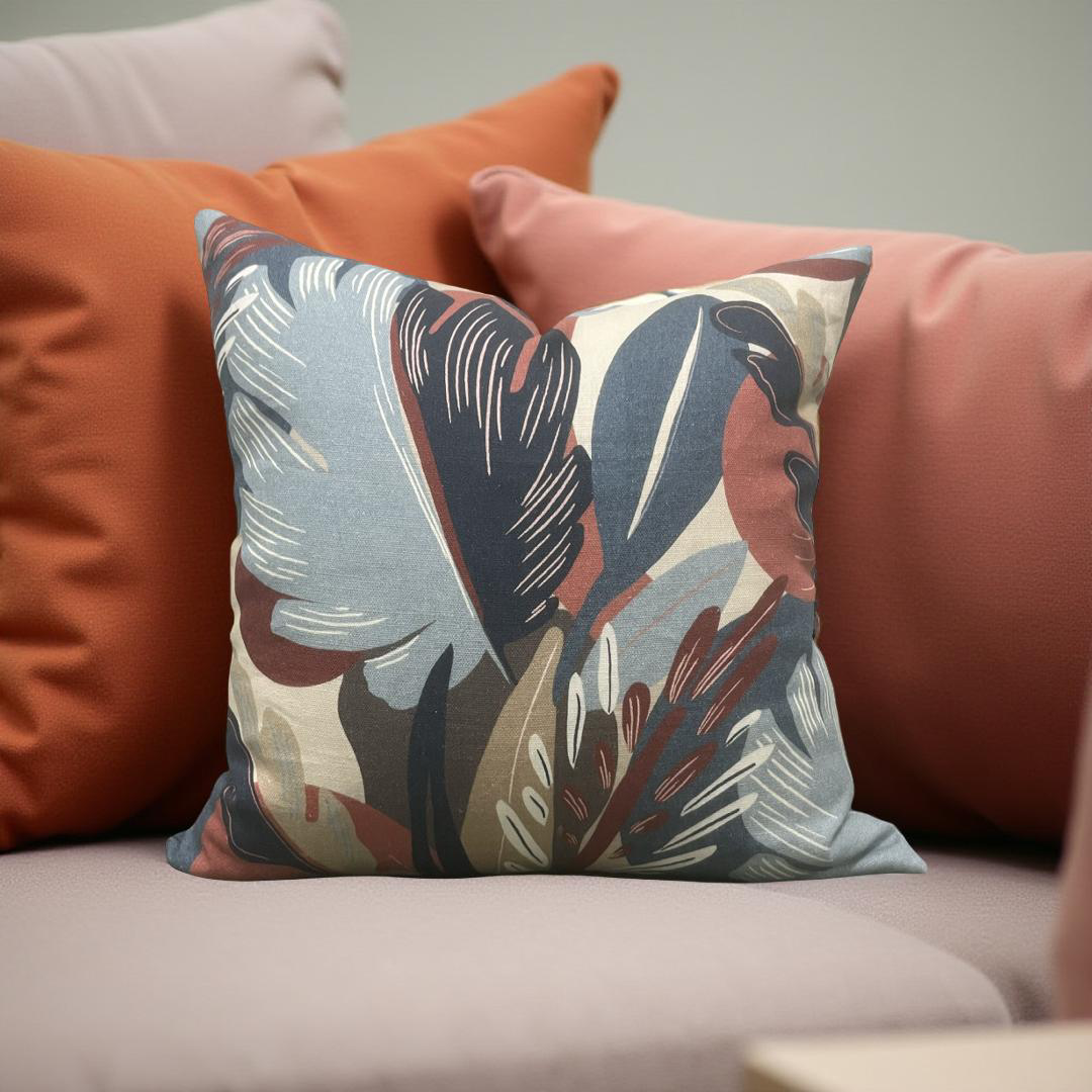 Decorative Pillow Dalvey Leaf Blue Red 22x22" Knife Edge Cover