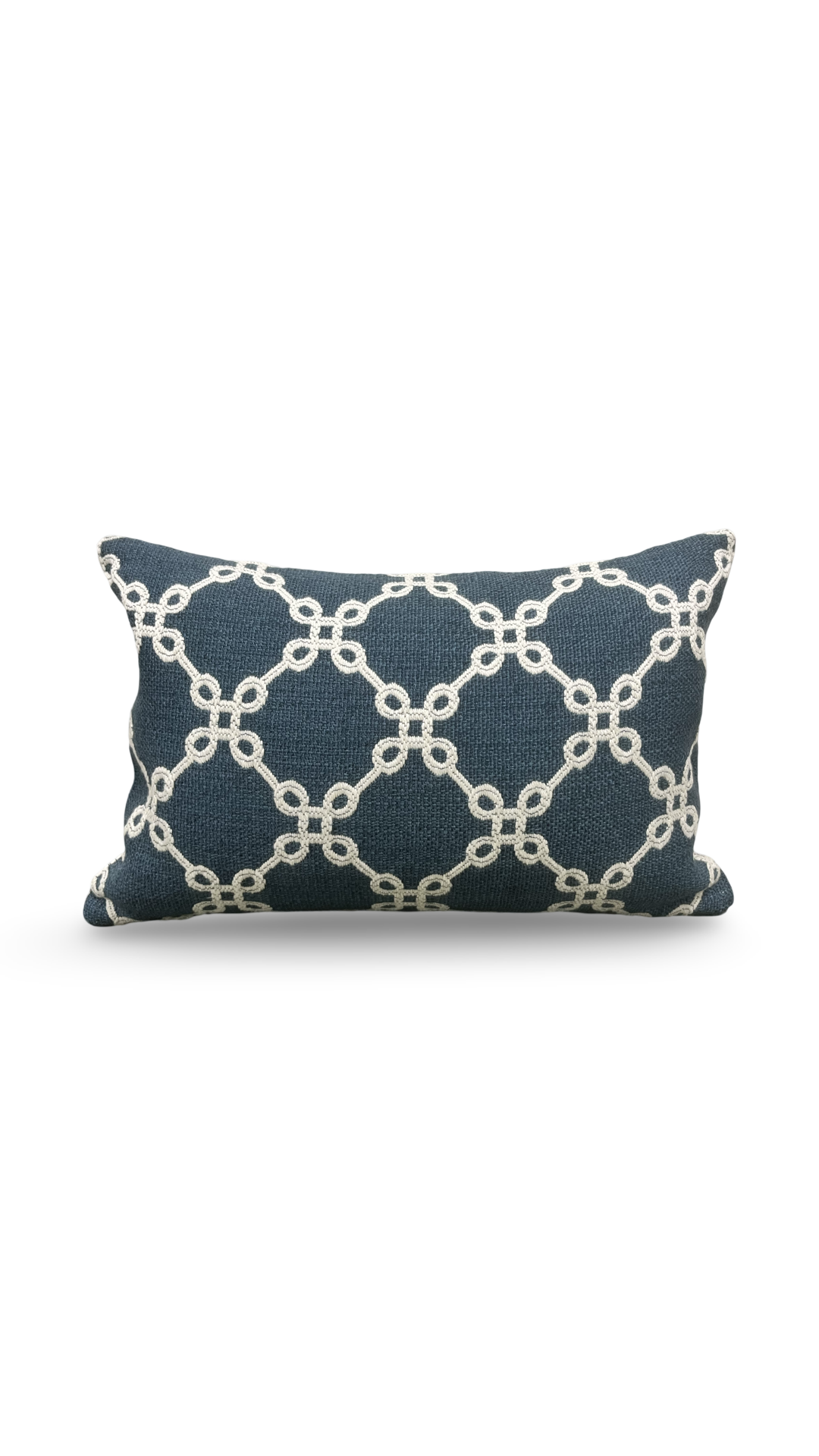 Cobalt Cream Linked Lattice 12X18" Knife Edge Decorative Lumbar Pillow