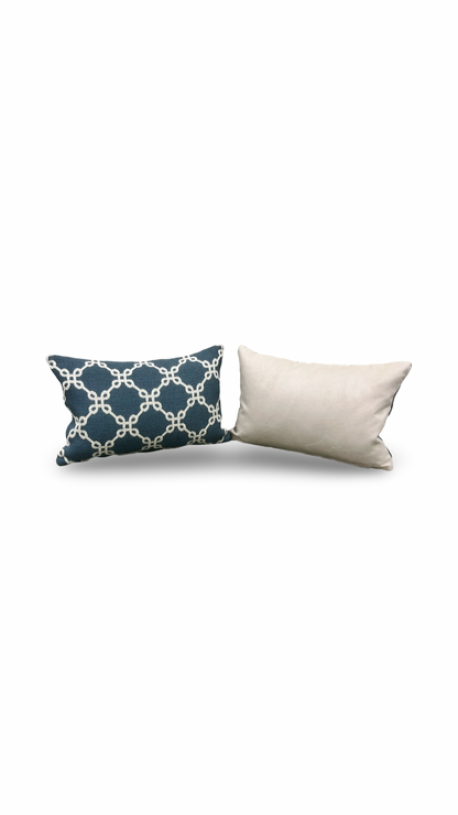 Cobalt Cream Linked Lattice 12X18" Knife Edge Decorative Lumbar Pillow