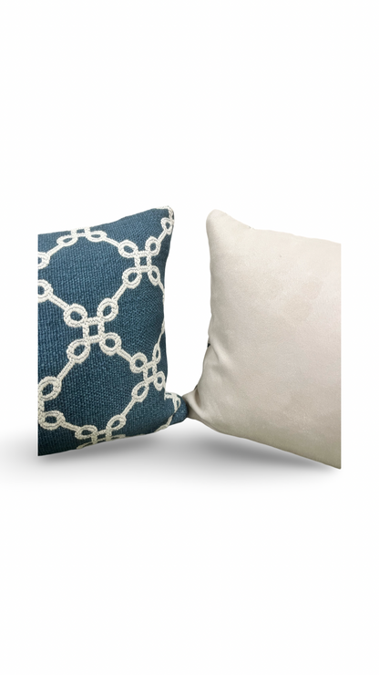 Cobalt Cream Linked Lattice 12X18" Knife Edge Decorative Lumbar Pillow