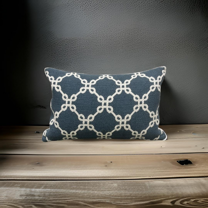 Cobalt Cream Linked Lattice 12X18" Knife Edge Decorative Lumbar Pillow