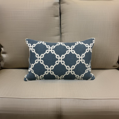 Cobalt Cream Linked Lattice 12X18" Knife Edge Decorative Lumbar Pillow