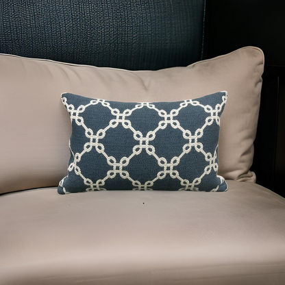 Cobalt Cream Linked Lattice 12X18" Knife Edge Decorative Lumbar Pillow