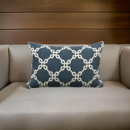 Cobalt Cream Linked Lattice 12X18" Knife Edge Decorative Lumbar Pillow