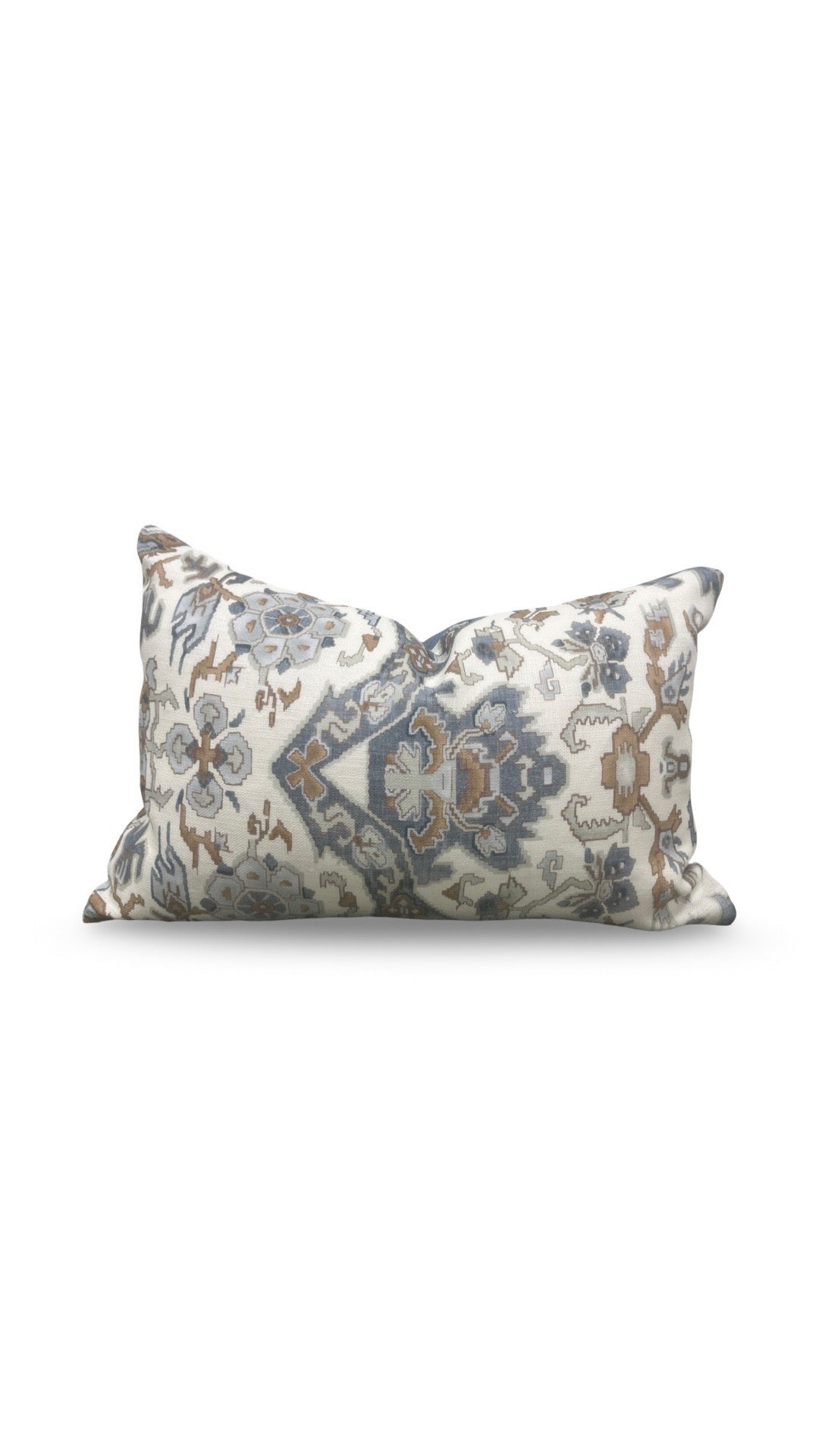 Damask Lumbar Pillow Vermeer Indigo Cream - 11314-02 - 12x18" Knife Edge Cover