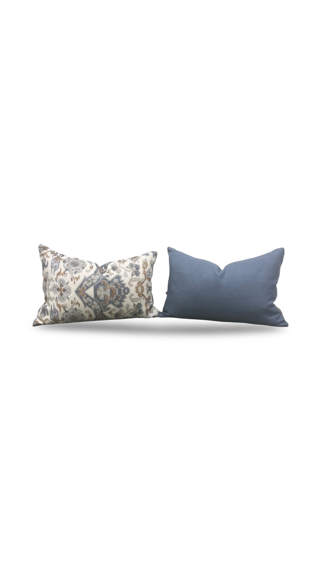 Damask Lumbar Pillow Vermeer Indigo Cream - 11314-02 - 12x18" Knife Edge Cover
