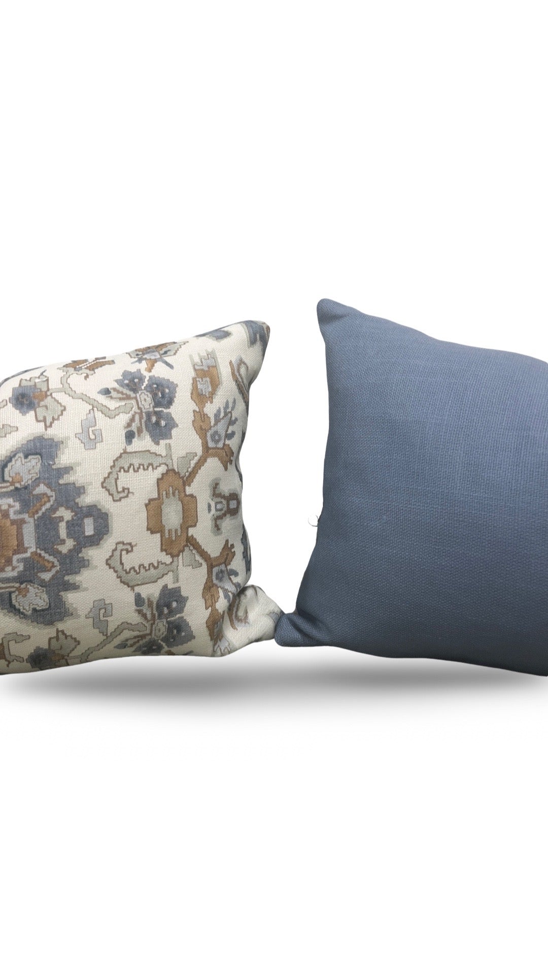 Damask Lumbar Pillow Vermeer Indigo Cream - 11314-02 - 12x18" Knife Edge Cover