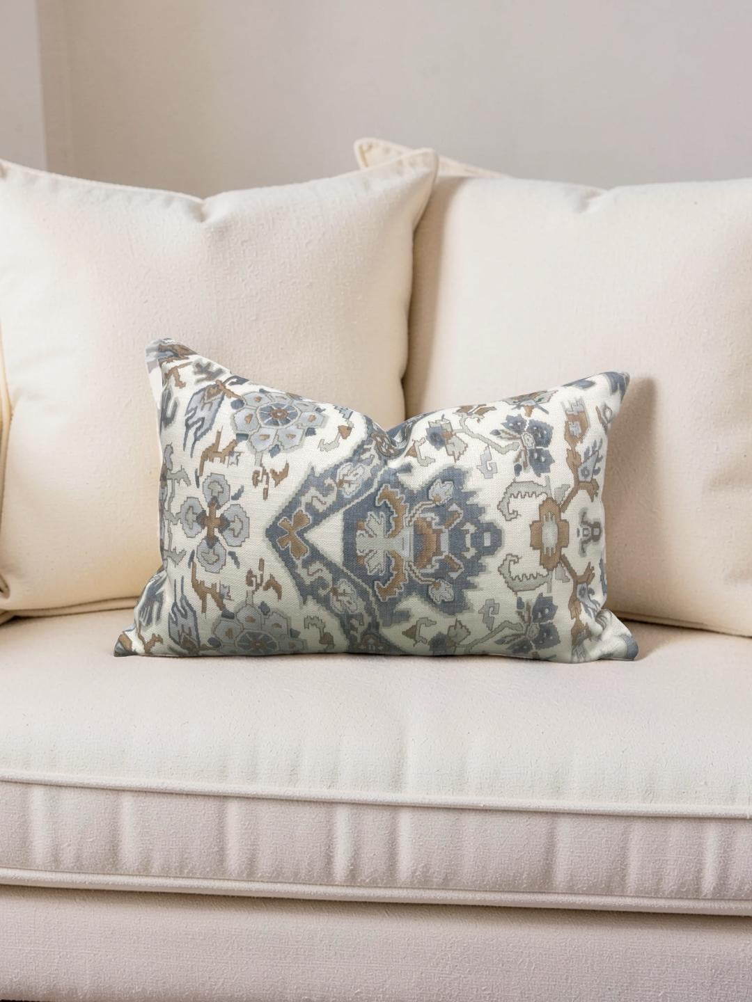 Damask Lumbar Pillow Vermeer Indigo Cream - 11314-02 - 12x18" Knife Edge Cover
