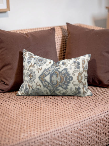 Damask Lumbar Pillow Vermeer Indigo Cream - 11314-02 - 12x18" Knife Edge Cover