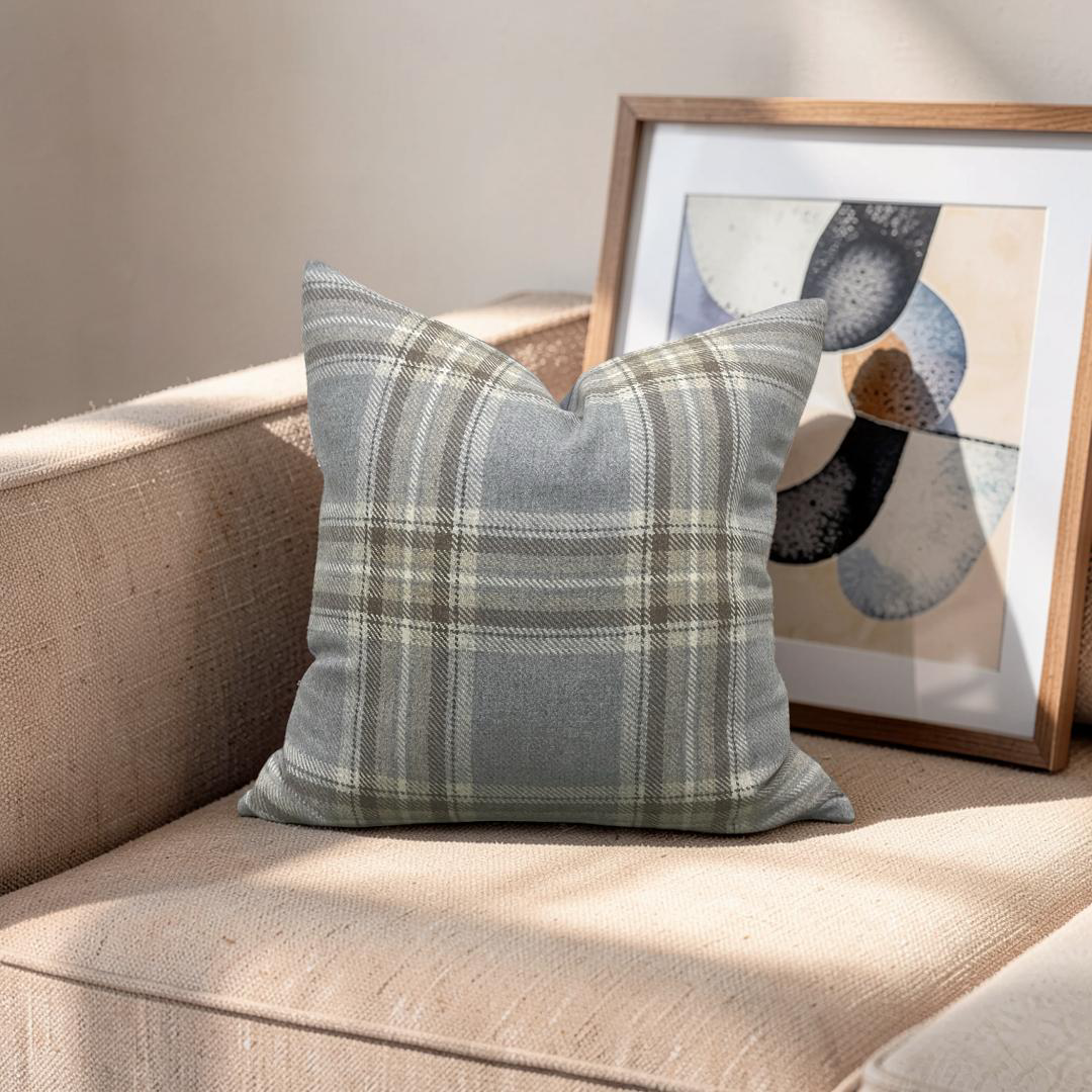 Plaid Decorative Pillow Erskine Plaid Old Blue 22x22" Knife Edge Cover