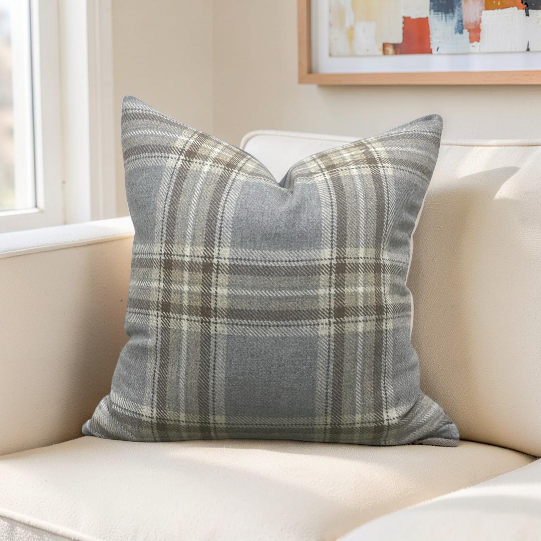 Plaid Decorative Pillow Erskine Plaid Old Blue 22x22" Knife Edge Cover