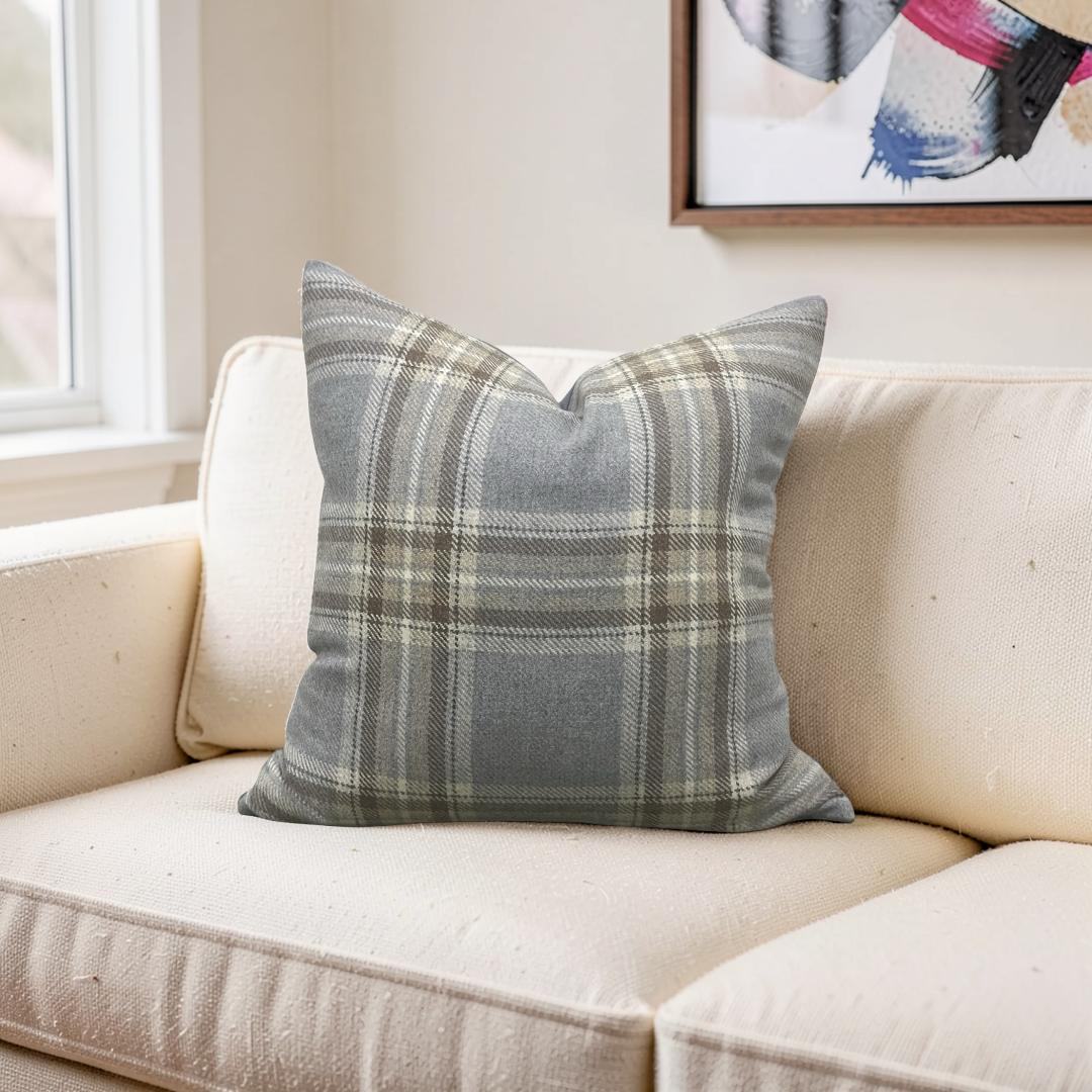 Plaid Decorative Pillow Erskine Plaid Old Blue 22x22" Knife Edge Cover