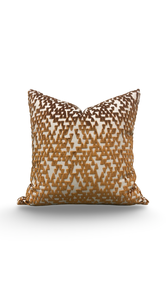Decorative Pillow Cream with Copper Velvet Triangles 22x22" Knife Edge Cover