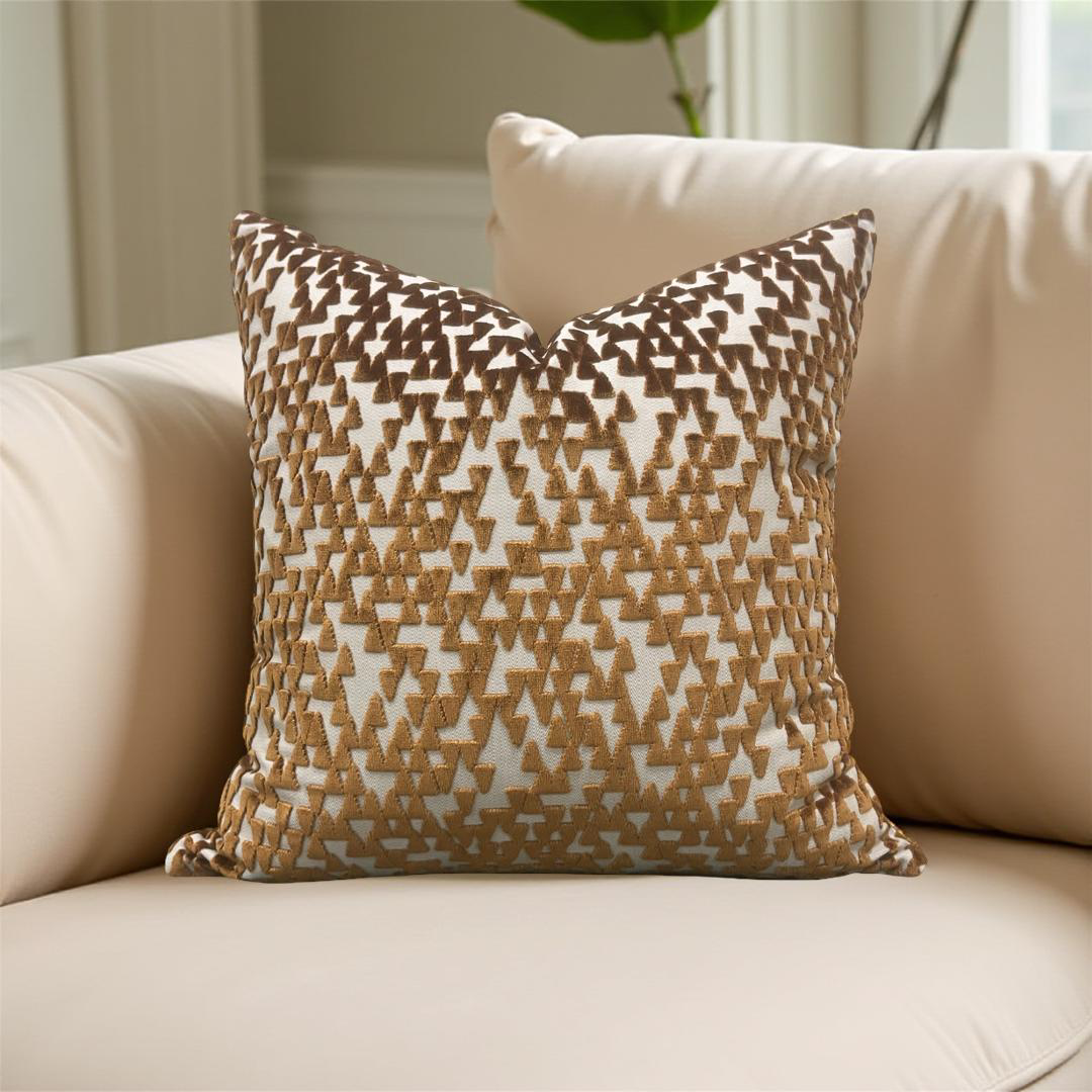 Decorative Pillow Cream with Copper Velvet Triangles 22x22" Knife Edge Cover