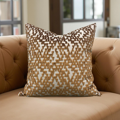 Decorative Pillow Cream with Copper Velvet Triangles 22x22" Knife Edge Cover