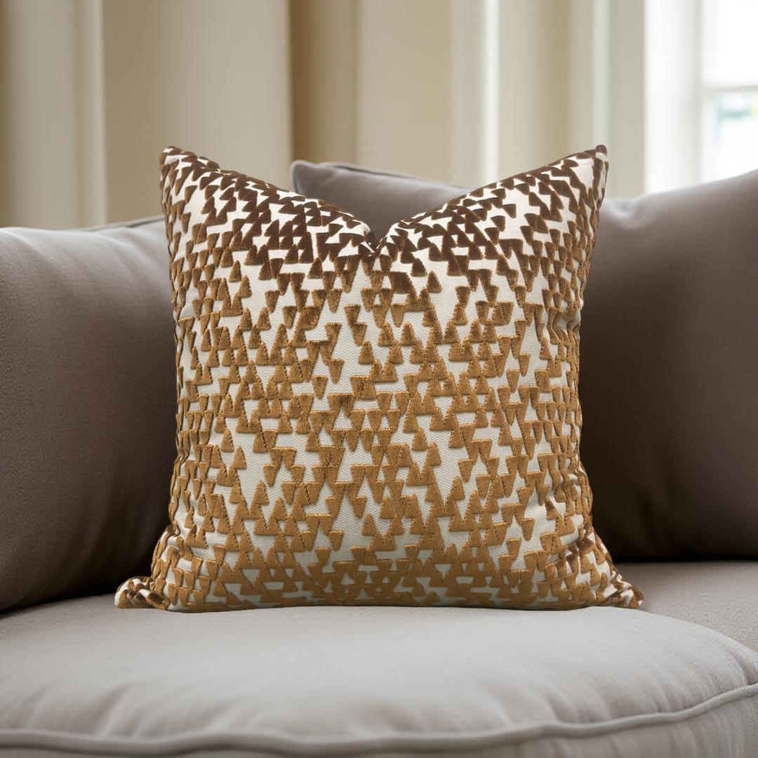 Decorative Pillow Cream with Copper Velvet Triangles 22x22" Knife Edge Cover