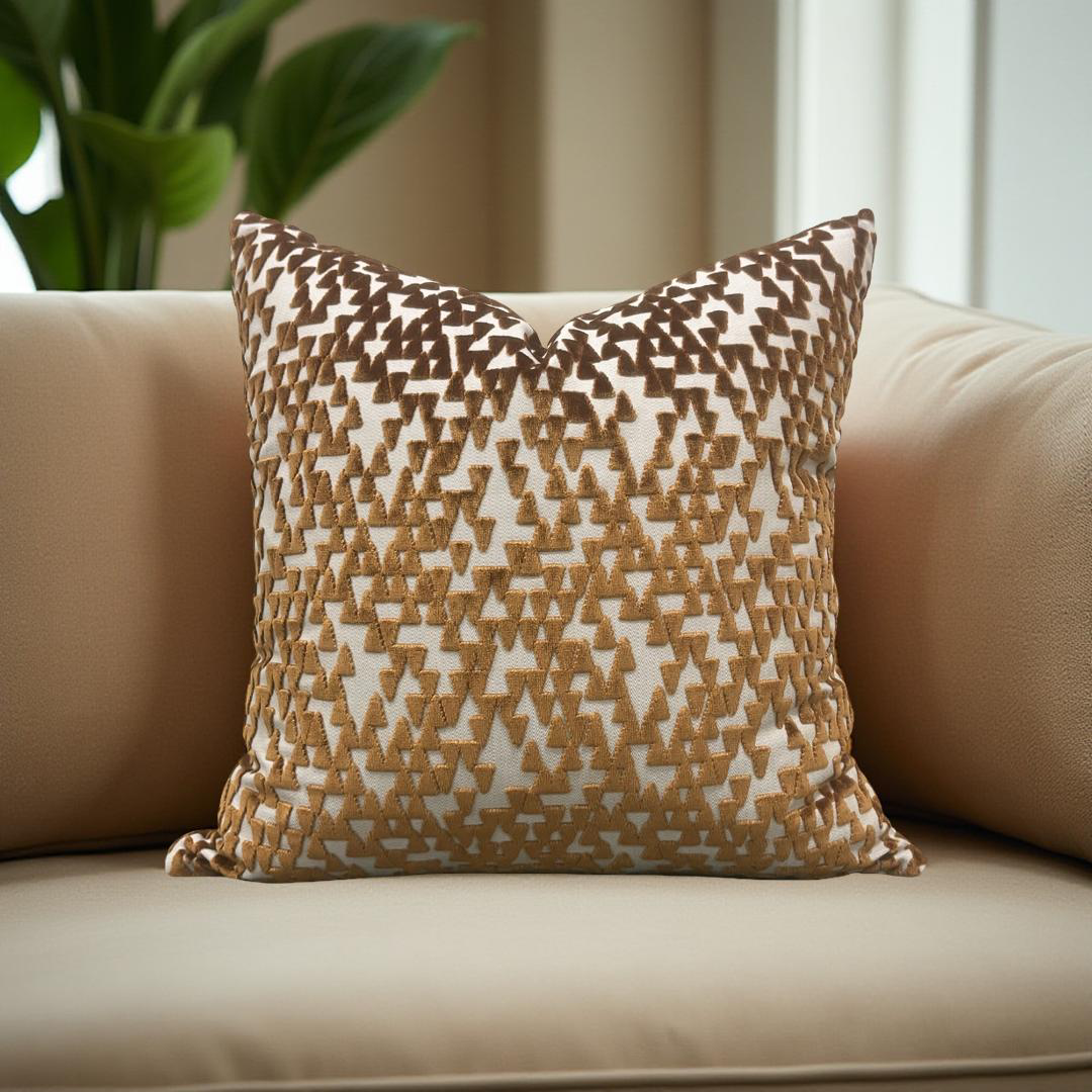 Decorative Pillow Cream with Copper Velvet Triangles 22x22" Knife Edge Cover