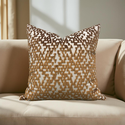Decorative Pillow Cream with Copper Velvet Triangles 22x22" Knife Edge Cover