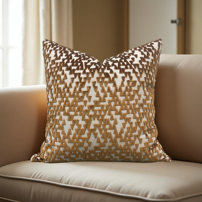Decorative Pillow Cream with Copper Velvet Triangles 22x22" Knife Edge Cover