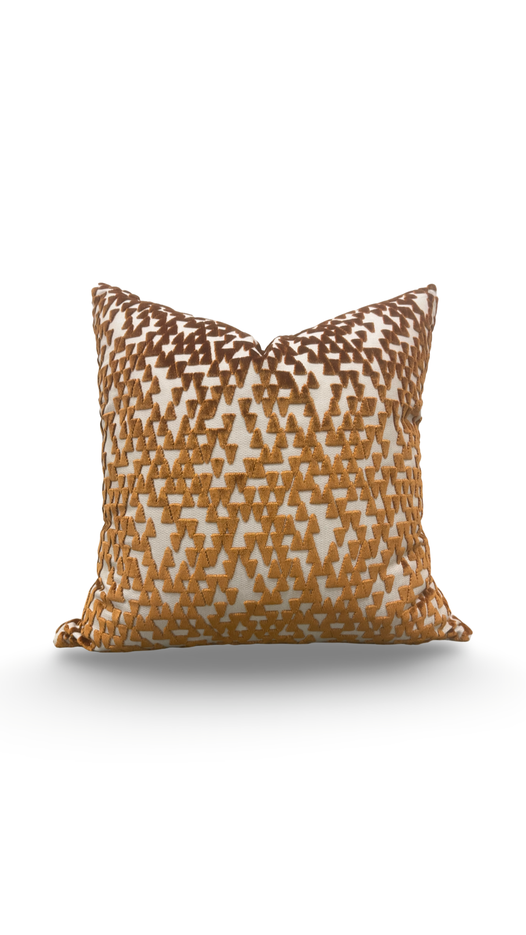 Decorative Pillow Cream with Copper Velvet Triangles 22x22" Knife Edge Cover