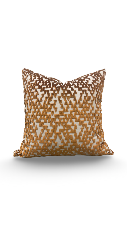 Decorative Pillow Cream with Copper Velvet Triangles 22x22" Knife Edge Cover