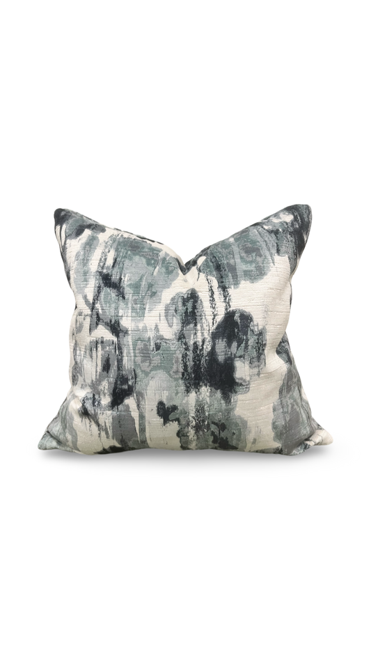 Cream Blue and Grey Velvet Abstract 16x16" Knife Edge Decorative Pillow
