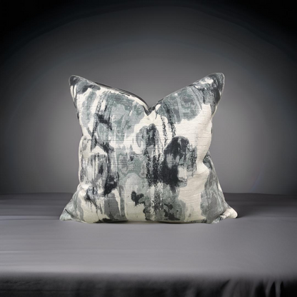 Cream Blue and Grey Velvet Abstract 20x20" Knife Edge Decorative Pillow