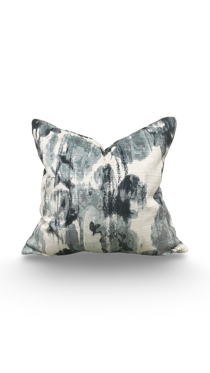 Cream Blue and Grey Velvet Abstract 20x20" Knife Edge Decorative Pillow
