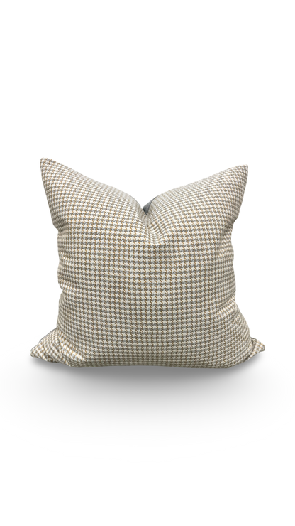 Cream Gold and Grey Small Houndstooth 22x22" Knife Edge Decorative Throw Pillow