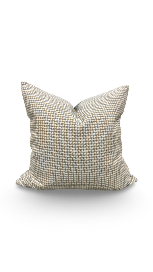 Cream Gold and Grey Small Houndstooth 22x22" Knife Edge Decorative Throw Pillow