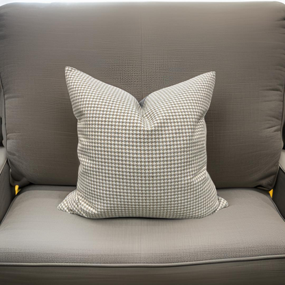 Cream Gold and Grey Small Houndstooth 22x22" Knife Edge Decorative Throw Pillow