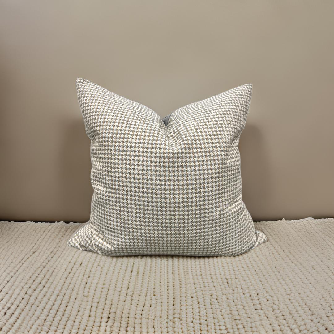 Cream Gold and Grey Small Houndstooth 22x22" Knife Edge Decorative Throw Pillow