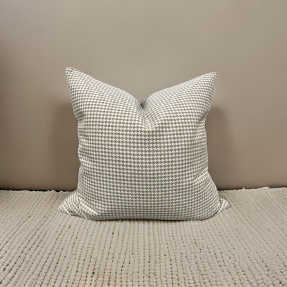 Cream Gold and Grey Small Houndstooth 22x22" Knife Edge Decorative Throw Pillow