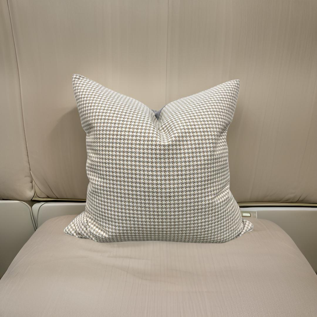 Cream Gold and Grey Small Houndstooth 22x22" Knife Edge Decorative Throw Pillow