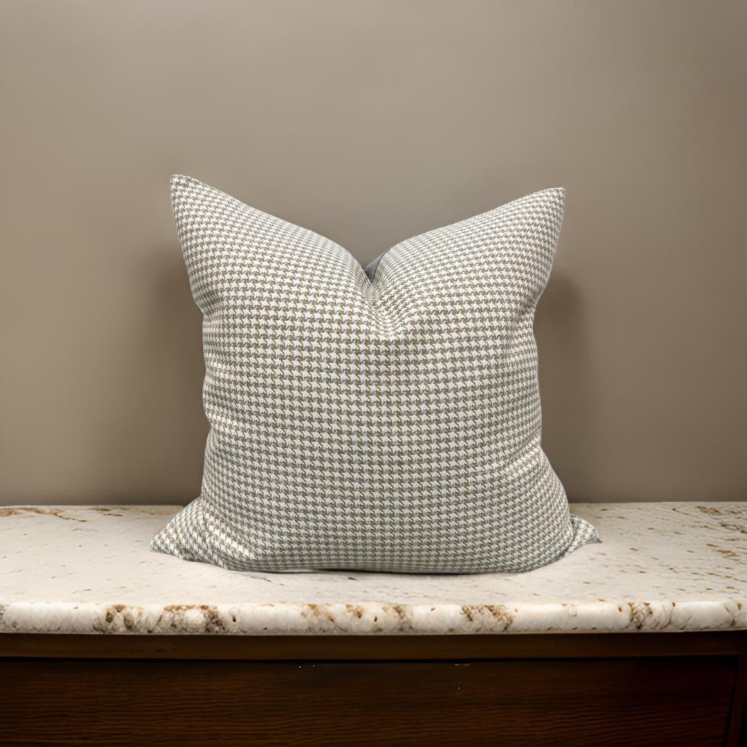 Cream Gold and Grey Small Houndstooth 22x22" Knife Edge Decorative Throw Pillow