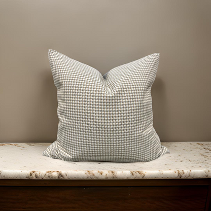 Cream Gold and Grey Small Houndstooth 22x22" Knife Edge Decorative Throw Pillow