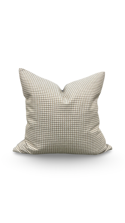 Cream Gold and Grey Small Houndstooth 22x22" Knife Edge Decorative Throw Pillow