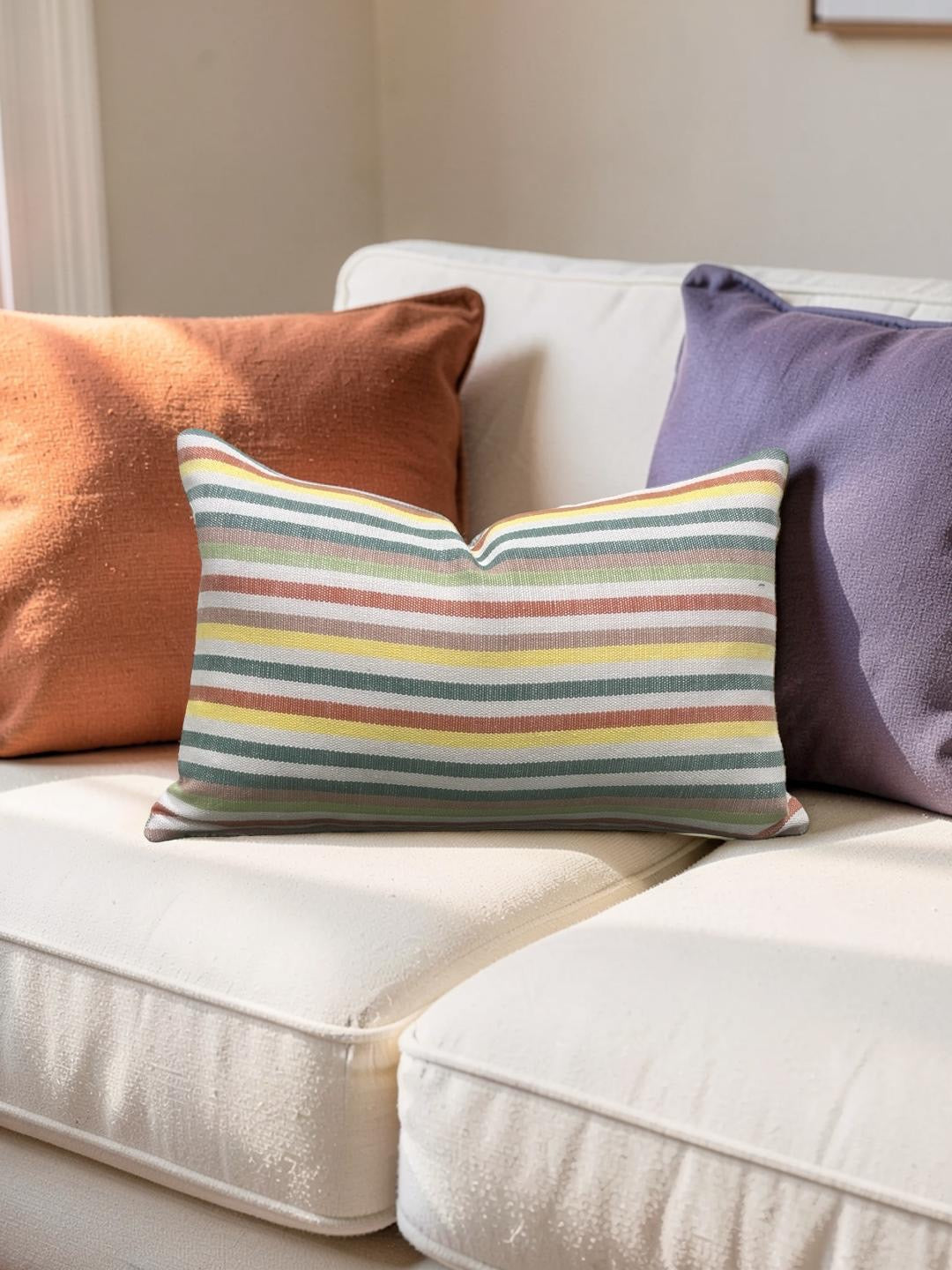 Lumbar Pillow Multi Colored Stripe 12x18" Knife Edge Cover