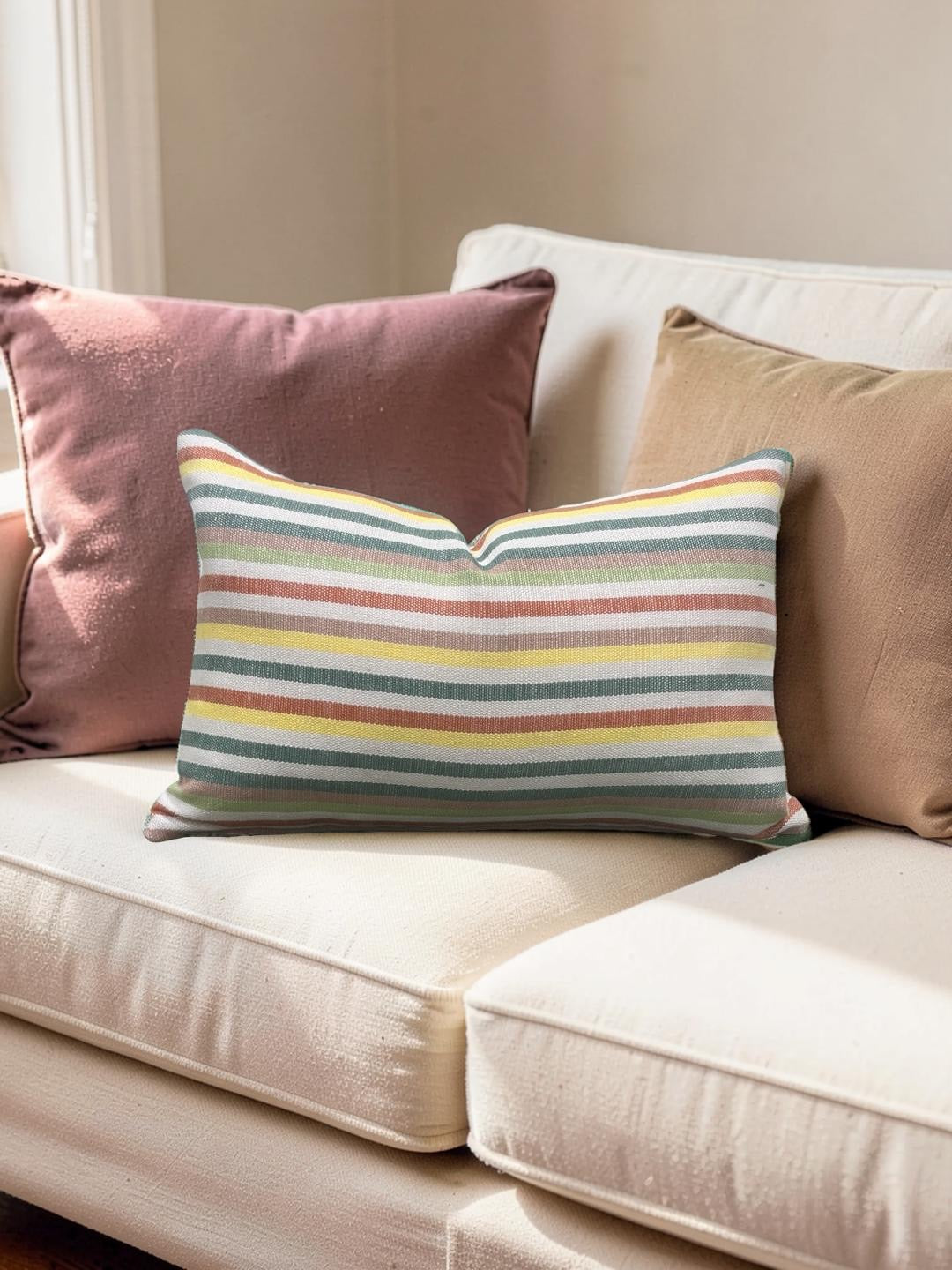 Lumbar Pillow Multi Colored Stripe 12x18" Knife Edge Cover