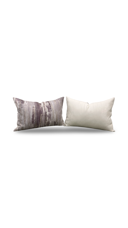 Cream and Violet Knife Edge Lumbar Pillow 12x18" Knife Edge Cover
