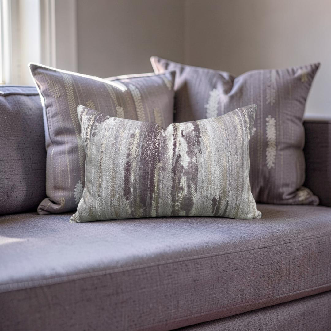 Cream and Violet Knife Edge Lumbar Pillow 12x18" Knife Edge Cover