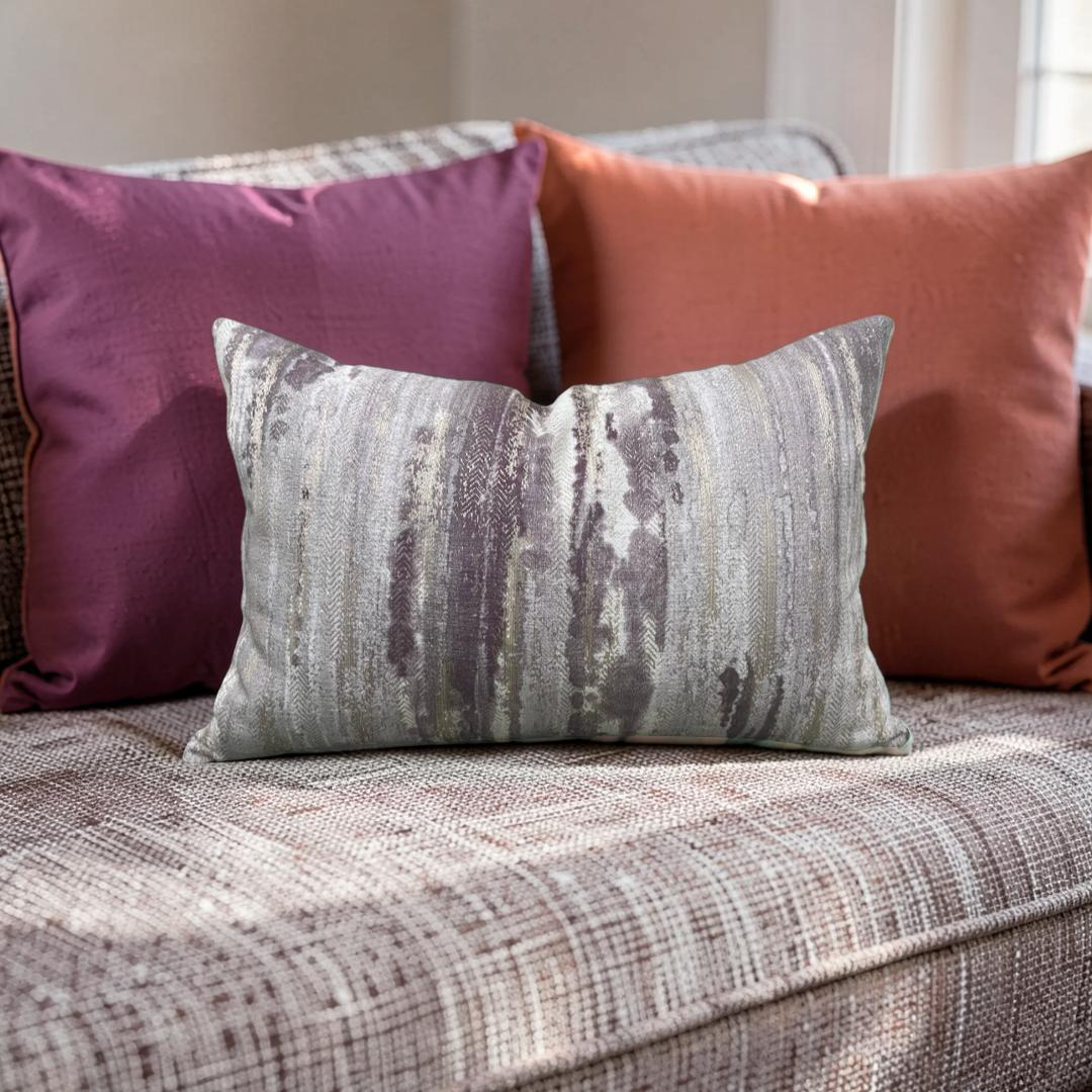 Cream and Violet Knife Edge Lumbar Pillow 12x18" Knife Edge Cover